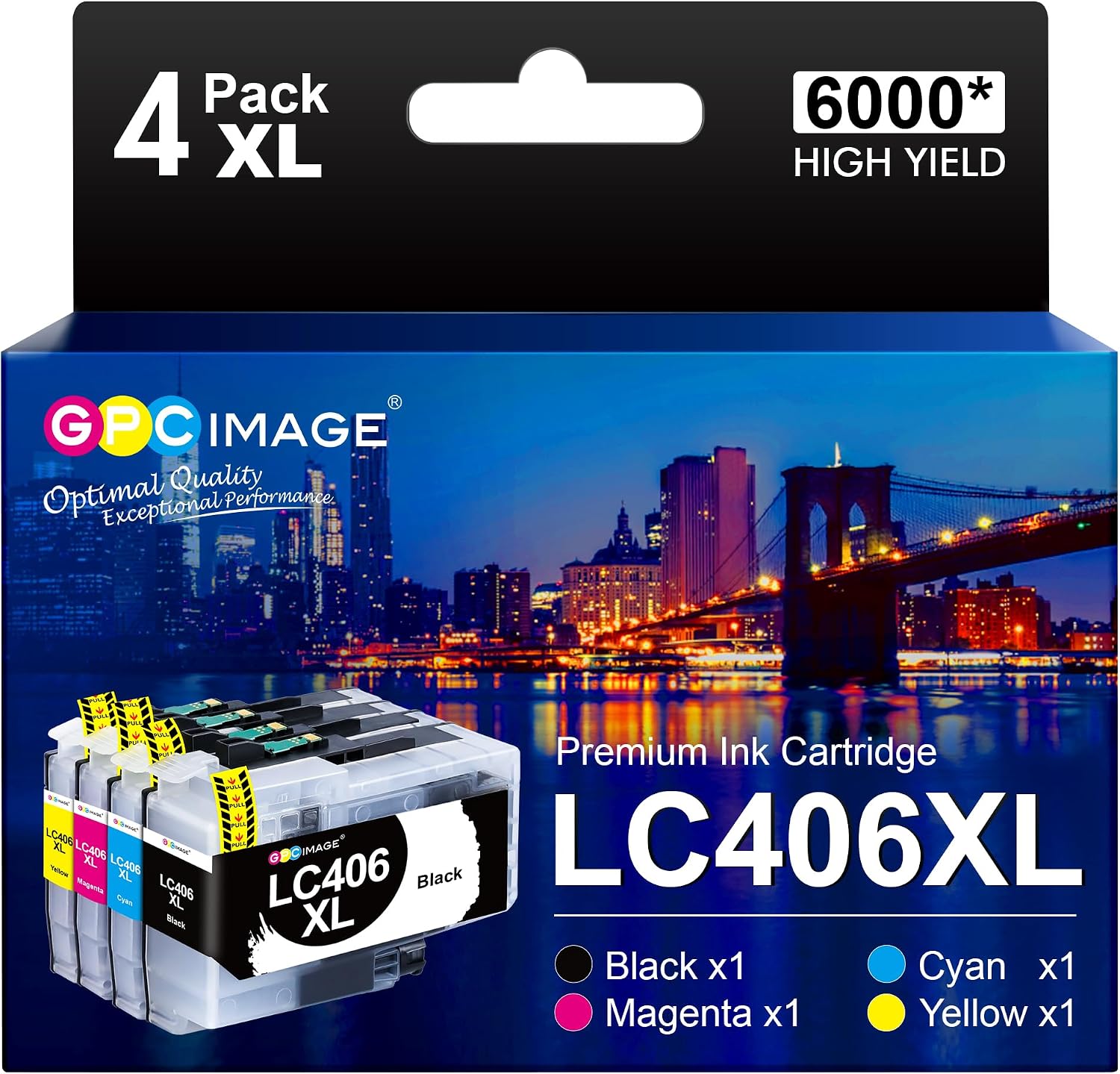 GPC Image LC406XL LC406 XL Ink Cartridge for Brother Printer for Brother LC406 Ink Cartridges LC406XL LC 406 XL High Yield use with MFC-J4535DW MFC-J4335DW MFC-J5855DW MFC-J6555DW Printer (4 Pack)