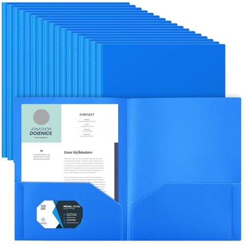 Gueevin 50 Pcs Plastic Folders with Pockets, Back to School Two Pocket Folder Fit Letter Size, Heavy Duty School Business Card Holder for Home Office, 11. 61 x 9. 45 Inches (Blue)