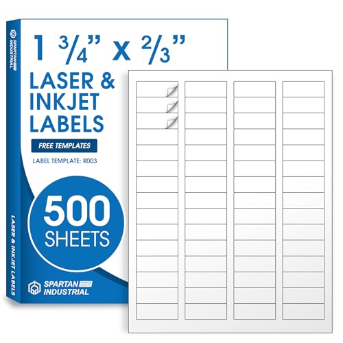 1 3/4" X 2/3" Matte White Return Address Labels Compatible with Inkjet and Laser Printers - 500 Sheets, 30000 Small Printable Stickers for Mailing, Barcodes, Organization - Spartan Industrial