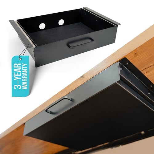 Storage Drawer - Carbon Steel Underdesk Drawer Slide Out, 17.7 x 12 x 4 in, Matte Black - Premium Quality, Ergonomic Organization, Cable Management, Versatile Sizes, Luxe Extras