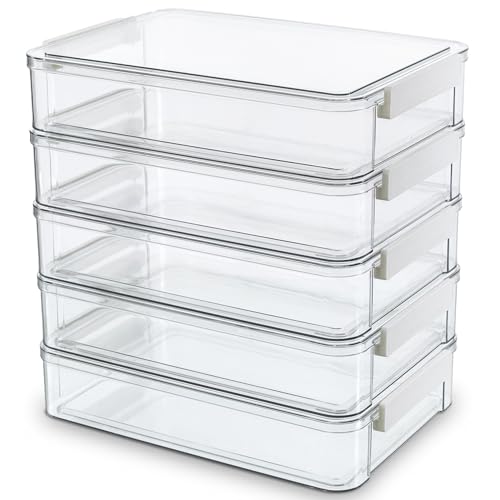 Citylife 5 PCS 6 Qt Plastic Storage Bins with Lids and Latches, Portable Project Case for Drawers, Clear Stackable File Box for Organizing A4 Paper, Letters, Documents, Art Supplies, and Crafts