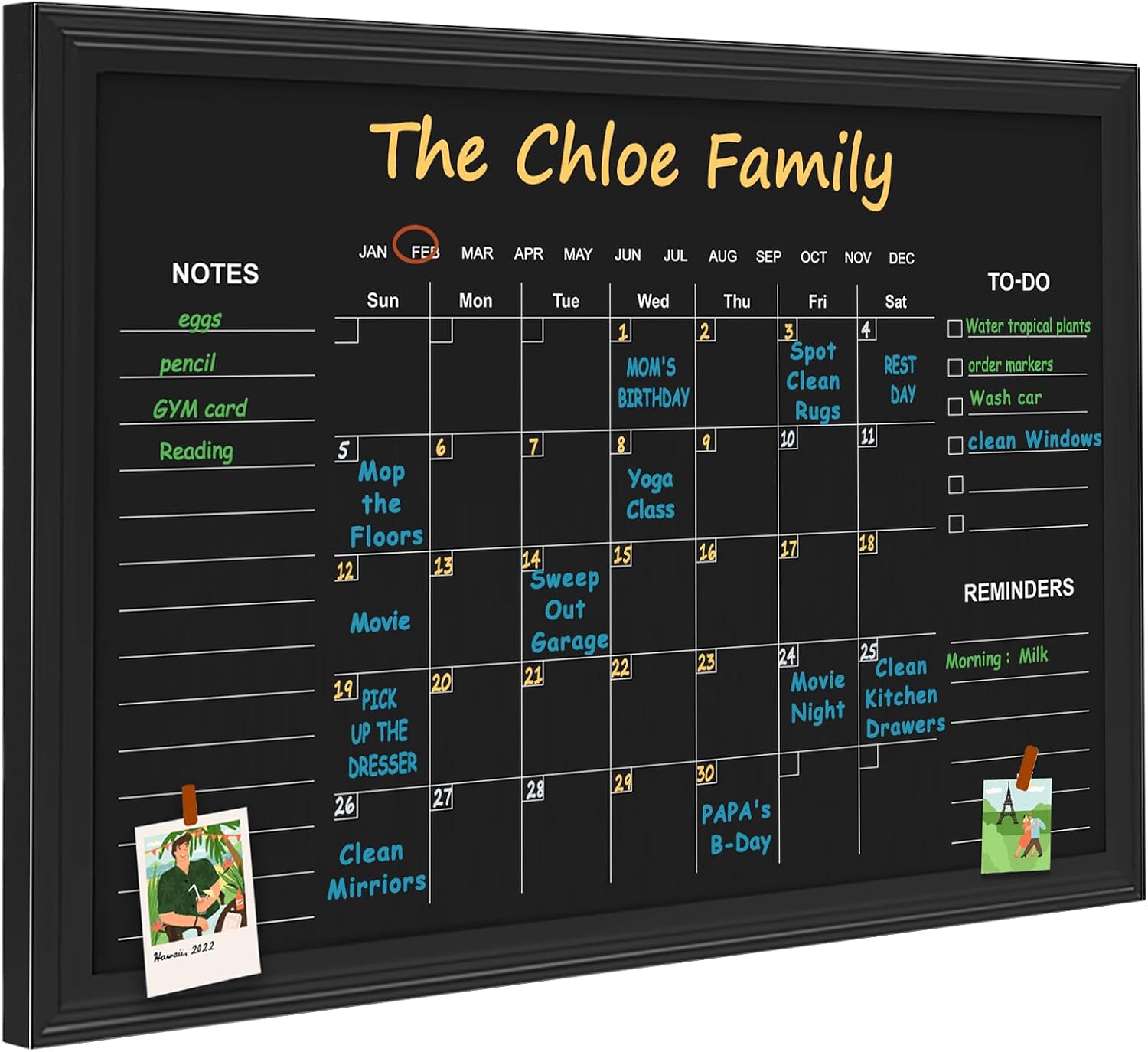 Magnetic Chalkboard Calendar,17.7  23.6 Monthly and Weekly Calendar Chalk Board for Wall, Family Planner,Black(Family-HB-4560)