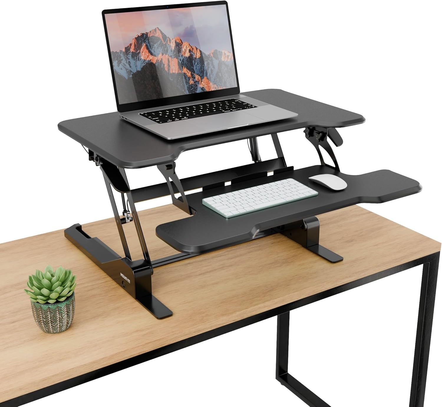 Mount-It! Height Adjustable Standing Desk Converter, Compact 30 Wide Tabletop Standing Desk Riser with Gas Spring, Desktop Stand Up Workstation with Keyboard Tray Fits Monitor or Laptop, Black