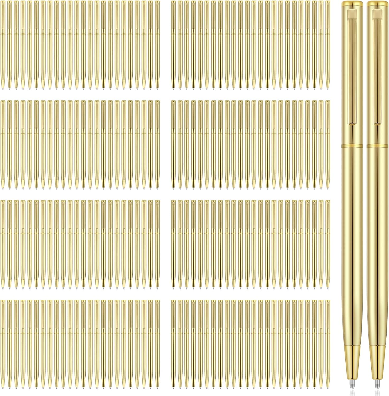 Zonon 160 Pieces Gold Metal Slim Ballpoint Pens Bulk Retractable Metallic Black Ink 1 mm Medium Point Smooth Writing Pens for Wedding Business Office Supplies Students Teachers Men Women Present