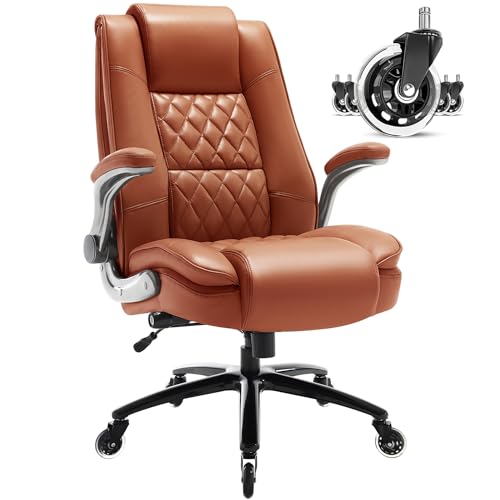 EZAKI High Back Office Chair-Flip-up Arms Executive Computer Desk Chair, Built-in Lumbar Support Thick Padded Adjustable Rock Tension Ergonomic Design for Back Pain