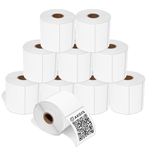 Aegis Adhesives - 3" X 3" Square Direct Thermal Labels Compatible with Rollo, Zebra, and Other Desktop Label Printers (10 Rolls, 500/Roll)