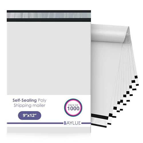 White Poly Mailers 9x12 Inch | Strong Adhesive Self-Seal mailer Bags | Tamper, Tear, Water Resistant Shipping Envelopes | Thick Strong Material Polymailer Bags Clothing Bag | 1000 Pack Bulk
