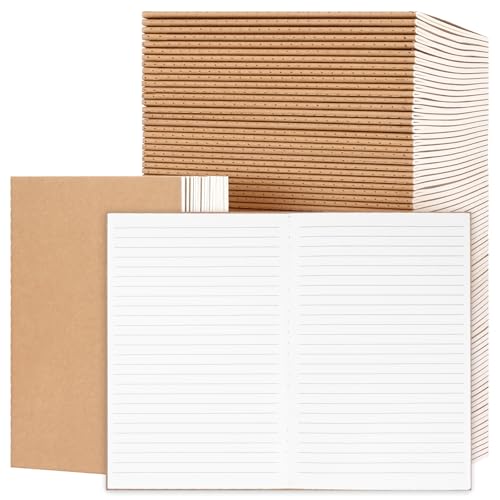 EOOUT 100pcs Lined A5 Kraft Notebook, Journals for Travelers 8.3x5.5in Notebooks 30 Sheets/60 Pages for Students and Office Travel Journal Set