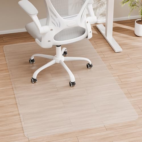 Office Chair Mat for Hardwood Floor, 1/8" Thick 55 x 35 Crystal Clear Hard Floor Chair Mat, Transparent Floor Protector Mat Flat Without Curling