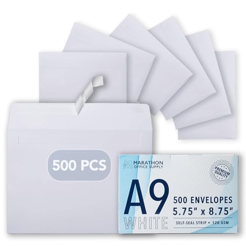 MOS A9 White Envelopes 5.75 x 8.75 Inch 500 Pack  Self-Seal Heavyweight Invitation Envelopes for Greeting Cards, Card Making, RSVP, Wedding Invitations, Business Mailings