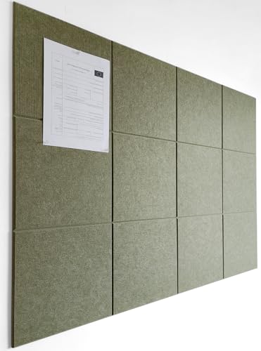 Green Bulletin Board | Cork Boards for Walls | Felt Cork Board for Office, Home & Classroom | Green Office Classroom Supplies | Felt Wall Tiles (12-Pack) | Olive