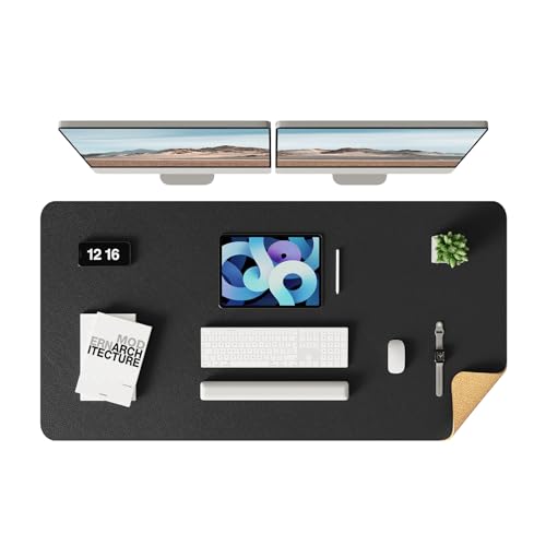YSAGi Double-Sided Desk Pad, Leather Desk Mat, Eco Cork Desk Pad Protector,Large Mouse Pad,Waterproof Desk Blotter for Office/Home (Black+Cork, 47.2" x 23.6")