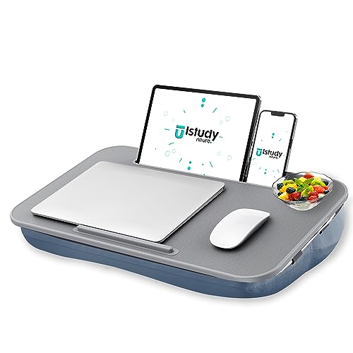 Istudyniture Lap Desk | Portable Laptop Desk & Stand  Fits Up to 17 inch  Washable Cushion, Built-in Phone Holder  for Bed, Couch, Sofa, Floor  Writing, Reading, Home Office  Large, Grayish Blue