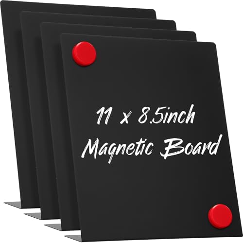 Fainne Magnetic Bulletin Board with Easel Stand Mini Black Magnet Metal Tabletop Memo Display Board for Back to School Menu Table Home Kitchen Office Supplies(11 x 8.5 Inches,4 Pcs)