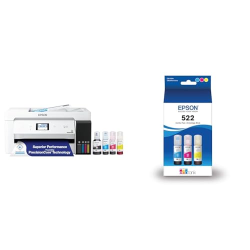 Epson EcoTank ET-15000 Wireless Color All-in-One Supertank Printer with Scanner & 522 EcoTank Ink Ultra-high Capacity Bottle Color Combo Pack