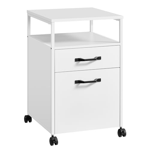 VASAGLE File Cabinet, Mobile Filing Cabinet with Wheels, 2 Drawers, Open Shelf, for A4, Letter Size, Hanging File Folders, Cloud White UOFC071W14