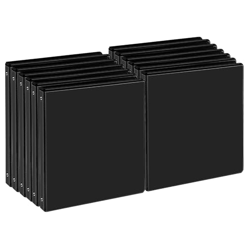 0.5-inch 3-Ring Binder, 1/2 Inch Round Ring Binder with 2 Inside Pockets, 12 Pack Black Binders, Clear View Cover Binders Holds 8.5'' x 11''Paper for Office/Home/Back to School