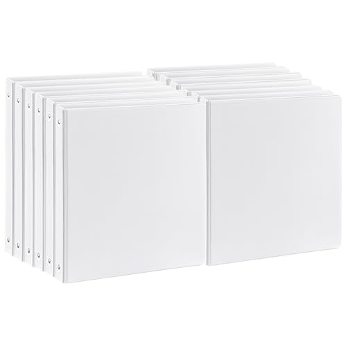 1 inch 3-Ring Binder, 1" Round Ring Binders with 2 Inside Pockets, View Basic 1 in Binders, Clear View Cover 1-inch-Binder Holds 8.5'' x 11''Paper for Office/Home/Back to School(Pack of 12, White