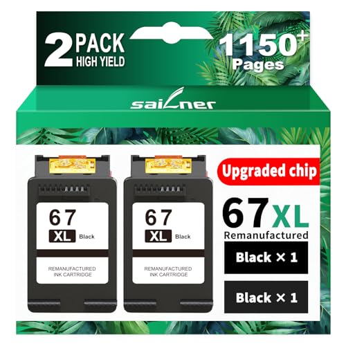 SAILNER 67XL Black High-Yield Ink Cartridge Replacement for HP Ink 67 67XL HP Printer Ink Compatible with DeskJet 2855e Ink Cartridges Deskjet 4155e 2755e 4155 2700 2700e Envy 6055 Printer 67(2 Pack)