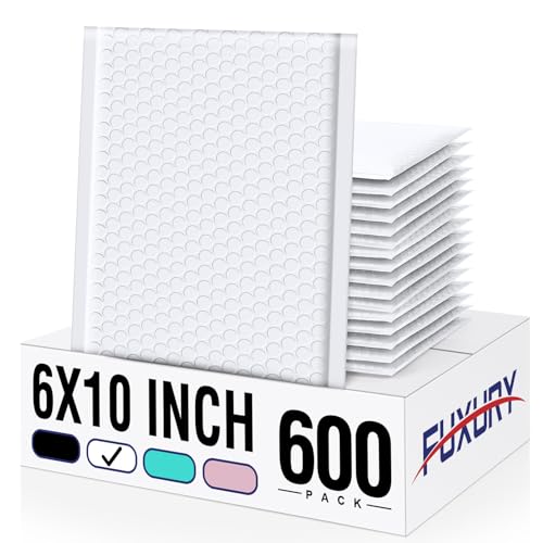 Fuxury Bubble Mailers 6x10 600 Pack White Padded Envelopes Usable Size 6x9" Thick Mailing Envelopes Bubble Padded, Shipping Bags for Mailing,Packaging, Small Business, Boutique, Bulk #0