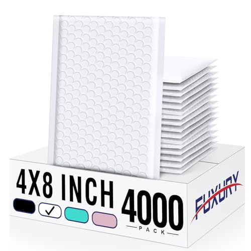 Fuxury White Bubble Mailers 4x8" 4000 Pack, Waterproof Padded Envelopes Self Seal Bubble Envelopes, Padded Mailers for Small Business, Envelope Mailers Usable Size 4x7"