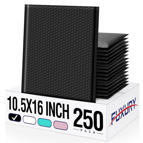 Fuxury 250 Pack Black Bubble Mailers 10.5x16 Inch, Self Seal Padded Envelopes Waterproof Mailing Envelopes Bubble Padded, Cushioning Padded Mailers, Bubble Bags for Packaging, Small Business Large #5