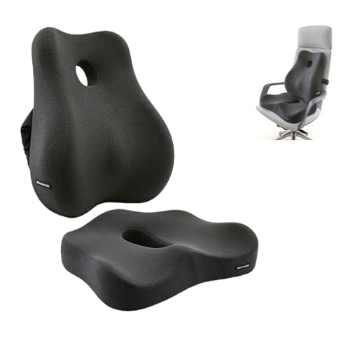 Seat Cushion and Lumbar Support Pillow Set, Sciatica Relieving Coccyx Cushion,hemorrhoid Cushion,Chair Back Support,Ergonomic Cushion&Pillow,Office Chair Cushions for Back and Butt(Dark Grey)