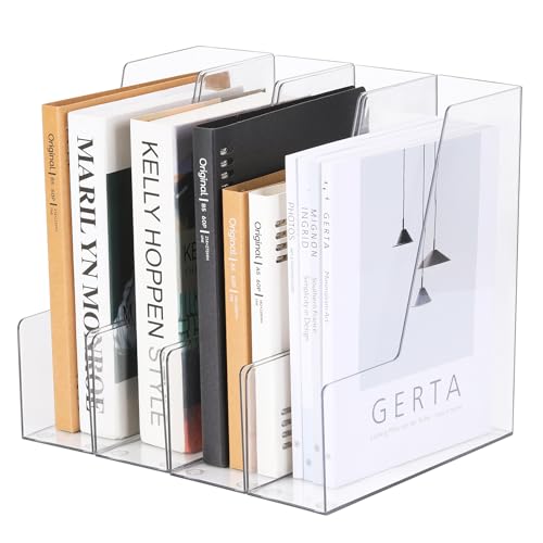 Vertical File Holder, Clear PET Desk Organizer and Storage Bins Holding for Magazines, Binders, Notebooks, Envelopes, Multi-purpose Plastic Document Organizer for Home Office, 4 pack