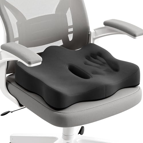 Seat Cushions for Office Chairs - Memory Foam Car Seat Cushion with Portable Travel Storage Bag, Coccyx Cushion for Tailbone Pain, 17.7 x 16 Inches (Black)