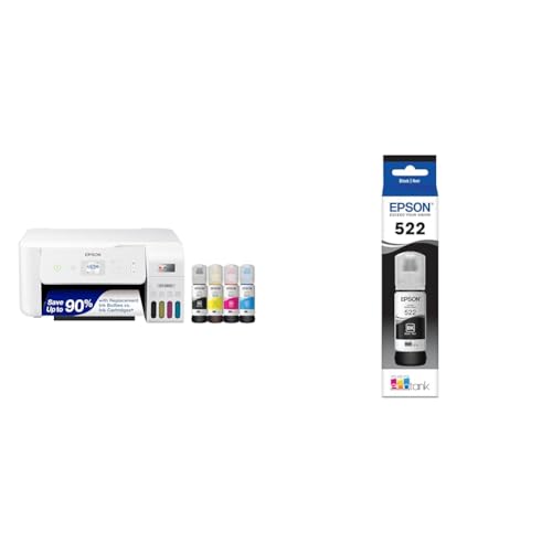 Epson EcoTank ET-2800 Wireless Color All-in-One Cartridge-Free Supertank Printer & 522 EcoTank Ink Ultra-high Capacity Bottle Black (T522120-S)
