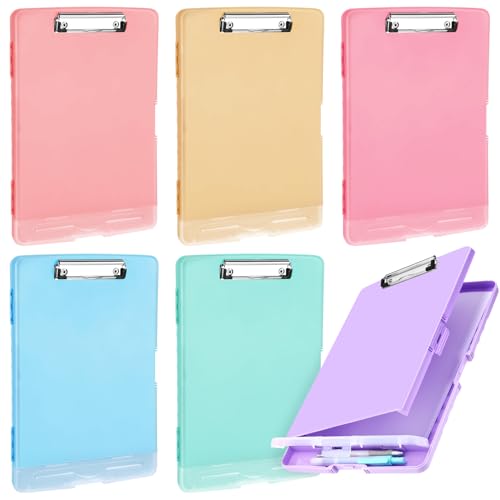 Crtiin 6 Pcs Plastic Clipboard with Storage Colored A4 Nursing Holder Heavy Duty Waterproof Storage Clipboard Folder for Office School Nurses Teacher Essentials (Fresh Color)