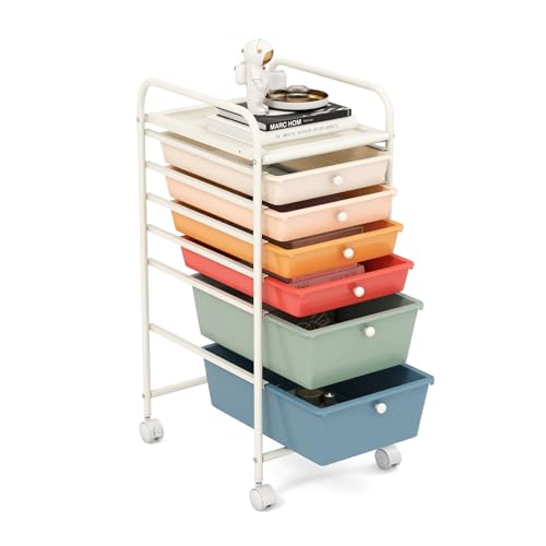 GOFLAME 6-Drawer Rolling Storage Cart, Multifunctional Art Craft Organizer Cart, Mobile Utility Storage Cart with Removable Drawers & Lockable Wheels, Craft Cart for Home Office, Macaron Color