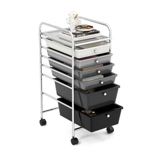 GOFLAME 6-Drawer Rolling Storage Cart, Multifunctional Art Craft Organizer Cart, Mobile Utility Storage Cart with Removable Drawers & Lockable Wheels, Craft Cart for Home Office, School, Gray Gradient
