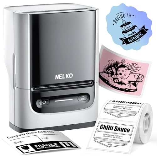 Nelko Label Maker Machine with Tape, PM220 Bluetooth Label Printer, 2 Inch Portable Thermal Printer for Small Business, Address, Logo, Clothing, Sticker Printer for iOS, Android & PC, White