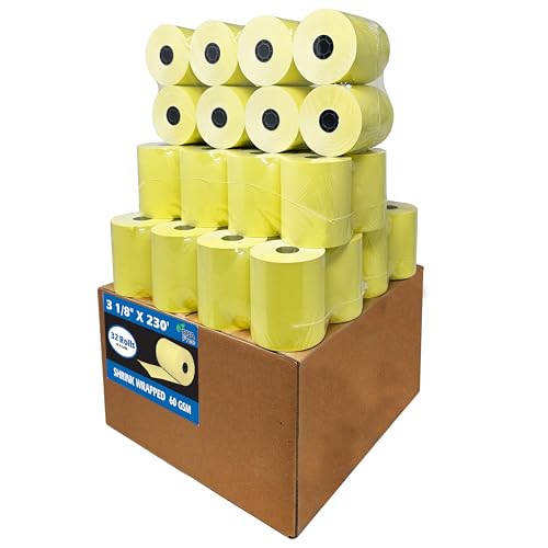 (32 Rolls) 3 1/8 x 230 Yellow Thermal Paper Receipt Rolls (55GSM Paper Thickness) fits all Clover POS Cash Register Printers from BuyRegisterRolls