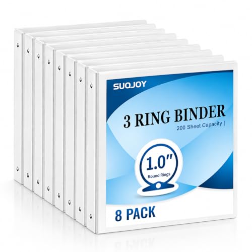 SUQJOY 1" Round Ring Binders (8-Pack)