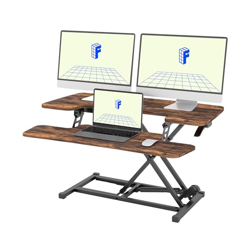 FLEXISPOT 35" Height Adjustable Standing Desk Converter Sit-to-Stand Desk Riser with Wide Keyboard Tray Workstation for Home and Office, Rustic Color