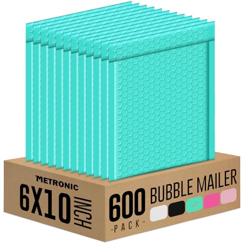 Metronic Bubble Mailers 6x10 Inch 600 Pack Teal Bubble Mailers Usable Size 6x9'' Waterproof Padded Envelopes for Decorations Packaging, Shipping, Mailing, Small Business Supplies