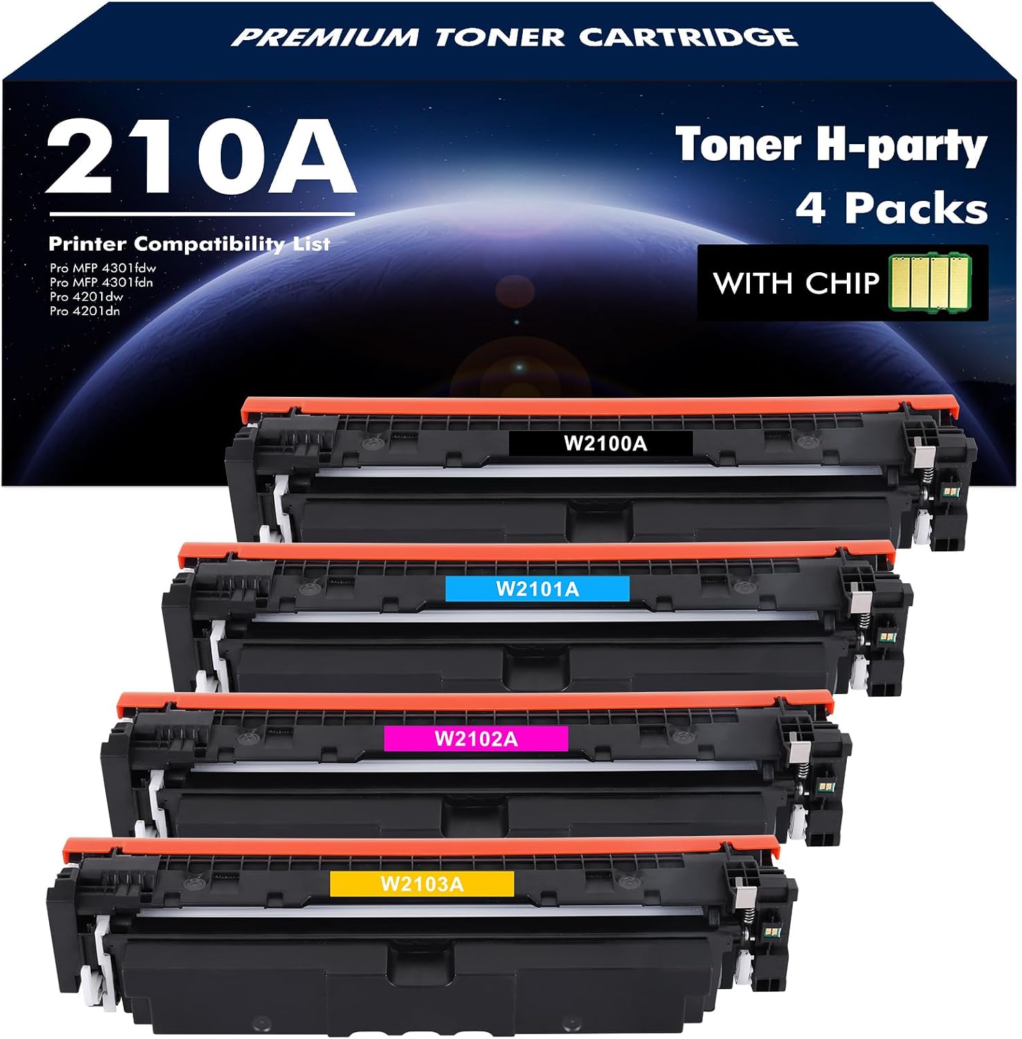210A Toner Cartridges 4 Pack: 210X Compatible for HP 210A 210 Toner Cartridges Set Color Laserjet Pro MFP 4301fdw 4301fdn Pro 4201dw 4201dn Series Printer W2100A W2100X High Yield Ink (with Chip)