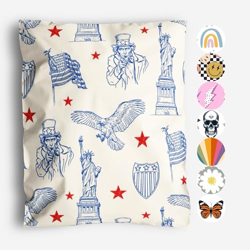 10x13 Poly Mailers  American Patriotic Design  Waterproof, Tear-Resistant Shipping Bags with Adhesive Seal  100 Pack  Package Mint