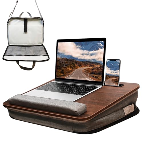 Lap Desk for Laptop Stand with Cushion, Adults with Storage Fits Up to 15.6in, Combines Features Bag and Pillow Table by Travel, Portable Workstation for Home College Office (Walnut Color)
