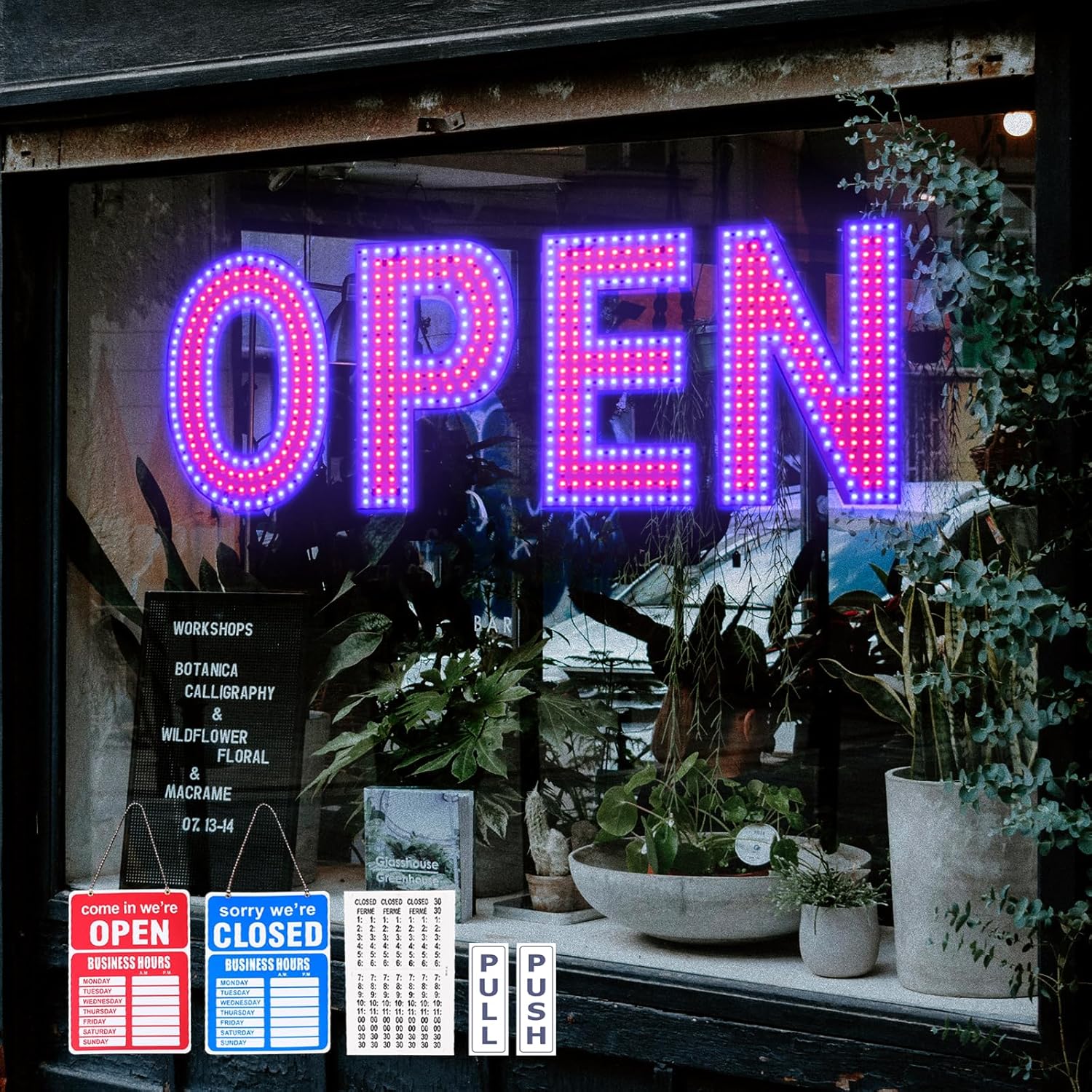 Open Sign for Business, 30"x10" Dimmable Large LED Open Signs with Hanging Installation for Bar Pubs Store Restaurant Office Hotel Salon Red & Blue
