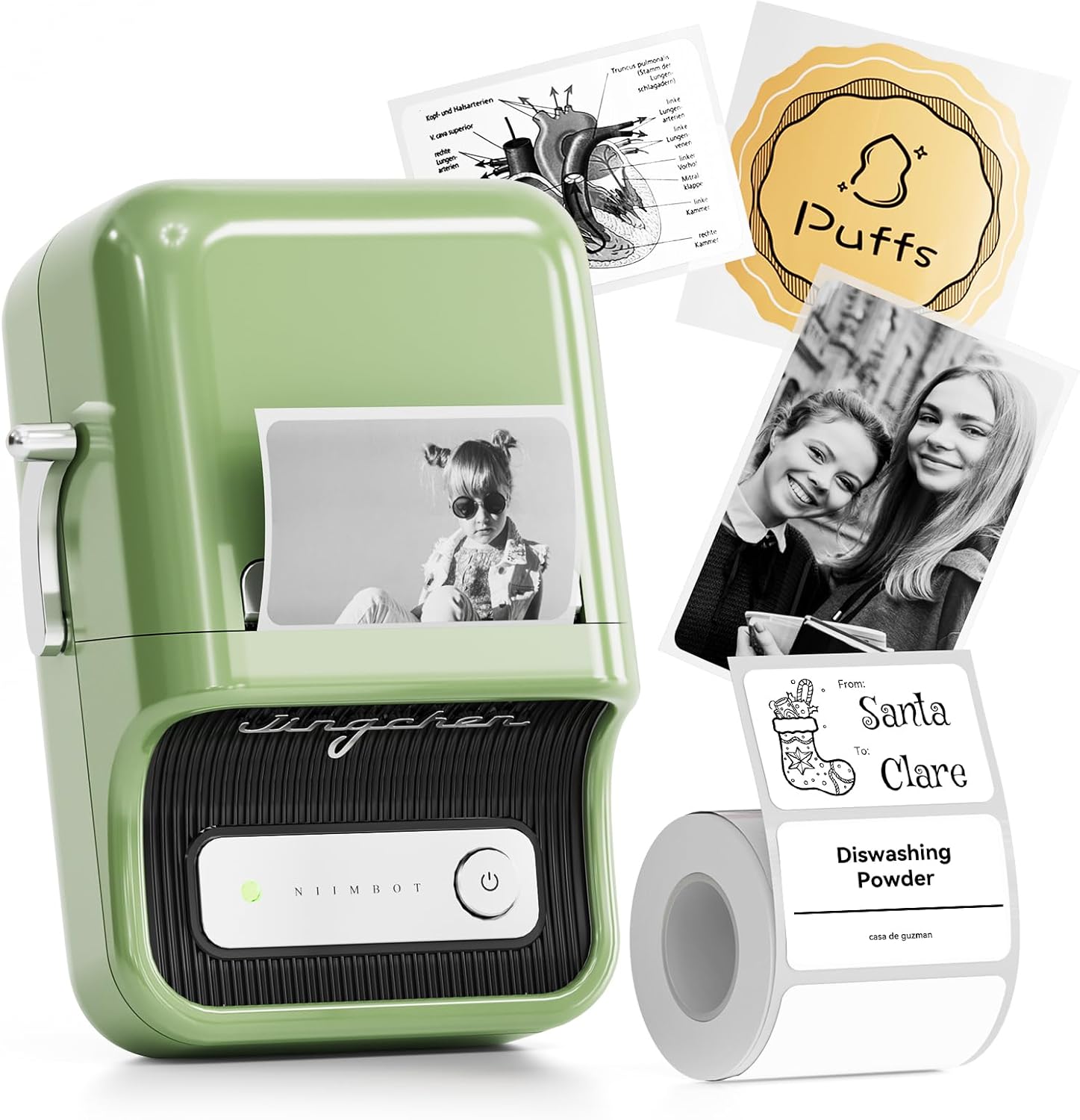 NIIMBOT B21 Label Maker, 2 Inch Portable Thermal Label Printer, Label Maker Machine with Tape, Compatible with Android, iOS & PC,Labeling for Home Storage Office and Small Business,Green