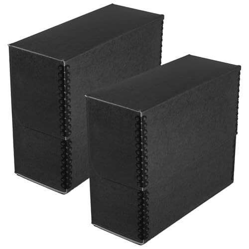 Lineco Archival Document Storage Box with Metal Edge, Acid-Free Black Boxboard, Organize and Store Files, Prints, Photos, Jumbo-Sized Case 15.5" x 12.5" x 5" Wide, Pack of 2