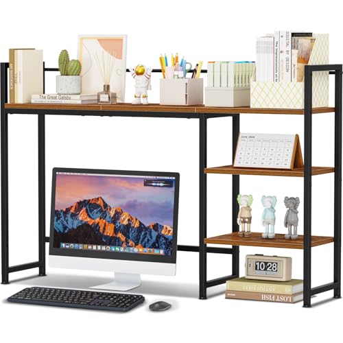 Snughome Desk Shelf, 44.9" Large Desktop Organizer Shelf, Desk Hutch for Computer Monitor, 4 Tier Desktop Display Rack, Wood Desktop Bookshelf Storage Rack for Home Office Dorm