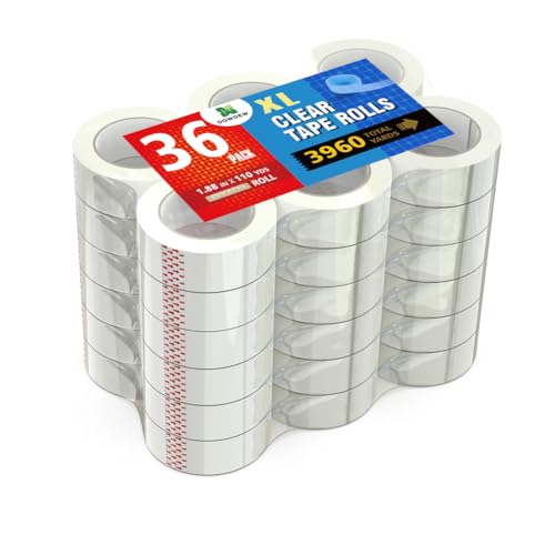Clear Packing Tape, [36 Pack] Heavy Duty Packaging Tape 1.88 Inch x 110 Yards Ultra Strong Refill Rolls for Shipping Mailing Moving 3,960 Total Yards