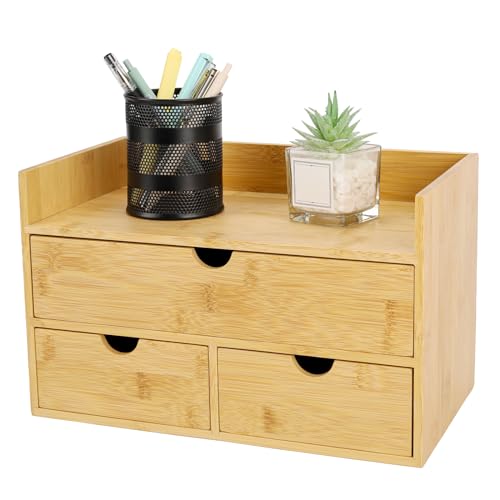 Bamboo Desk Organizer With Drawers Countertop Drawers 3 Drawers Counter Storage Box Corner Desk Organizer for Home Office No Assembly Required