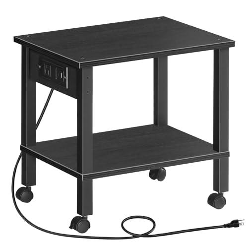 HOOBRO 2-Tier Printer Stand with Charging Station, Under Desk Printer Table, Printer Cart with Storage Shelves, Shelf for Small Spaces, for Home Office, Black BK38UPS01
