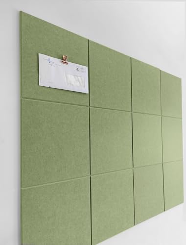 Felt Wall Tiles | Large Cork Board Alternative | Aesthetic Felt Bulletin Board for Office, Home & Classroom | Large Cork Boards for Walls Pinboard (12-Pack) | Spring Green