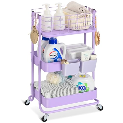 KINGRACK 3 Tier Rolling Cart (Purple)